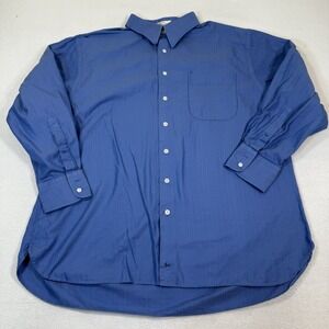 John W Nordstrom Shirt Men 17.5 33 Blue Traditional Fit Dress Herringbone Cotton